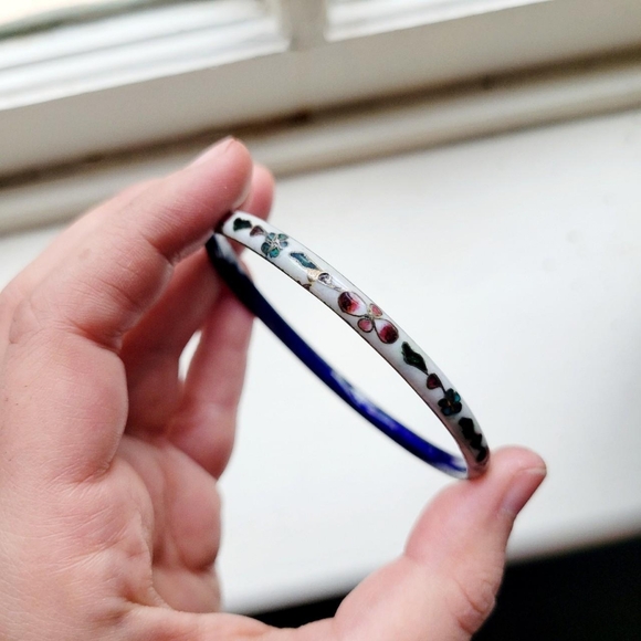 Vintage Cloisonne Floral Bangle Bracelet - Picture 6 of 8